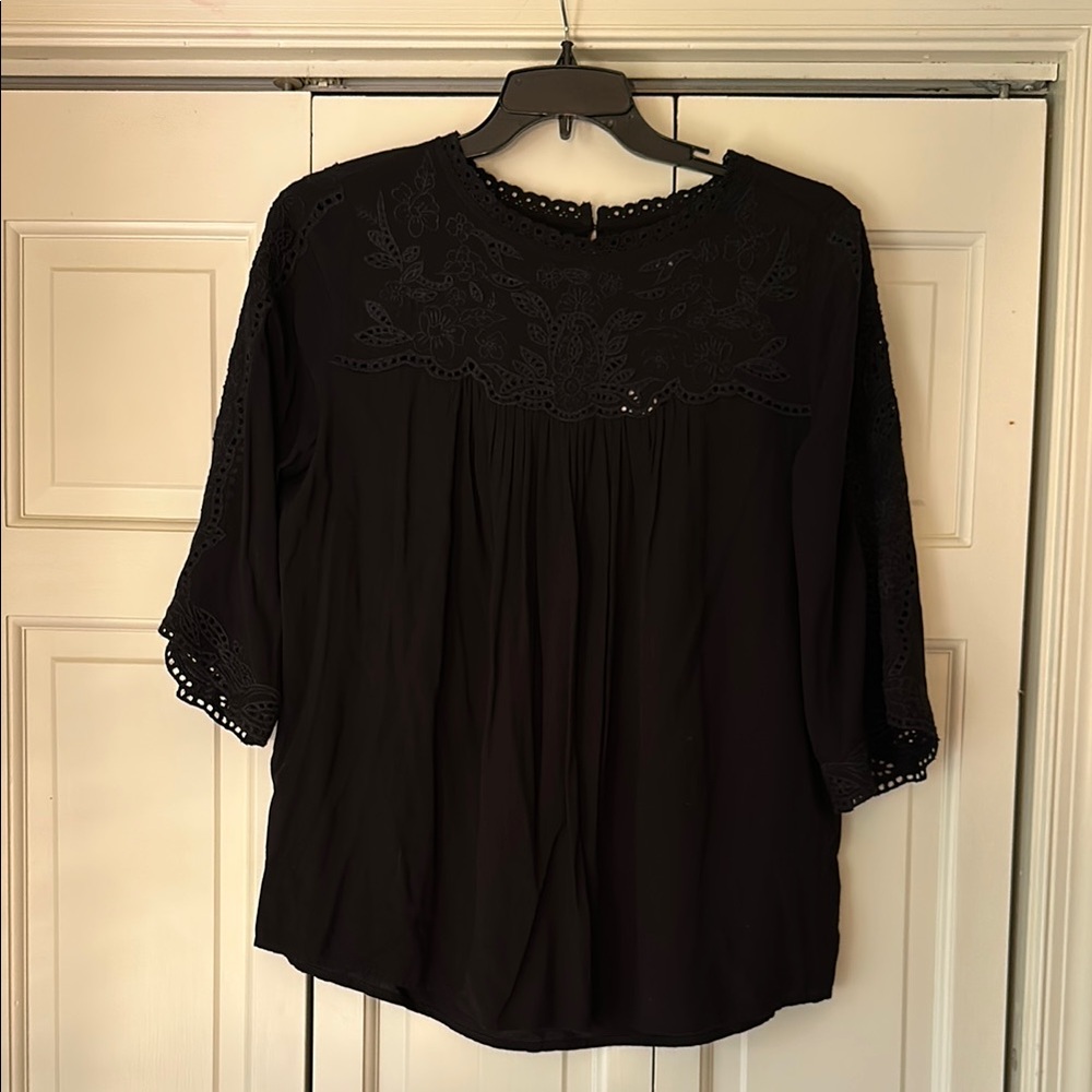 NWT Chico's Pleated 3/4 Sleeve Bib Collar Blouse